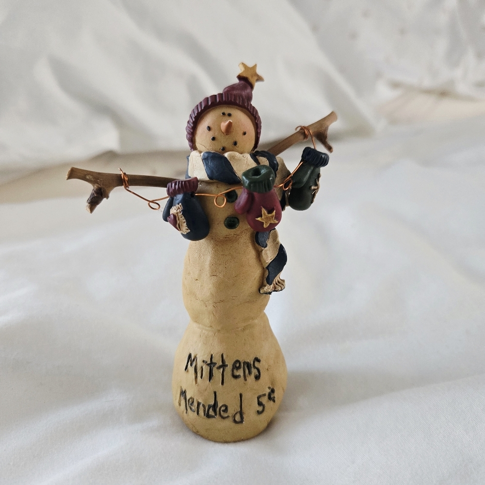 Vintage Gail West "Mittens Mended 5 cents" Snowman Winter Holiday Figurine
